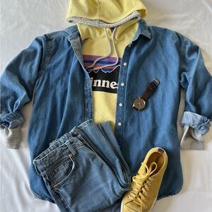 Vintage Minnesota hoodie in yellow and gray.